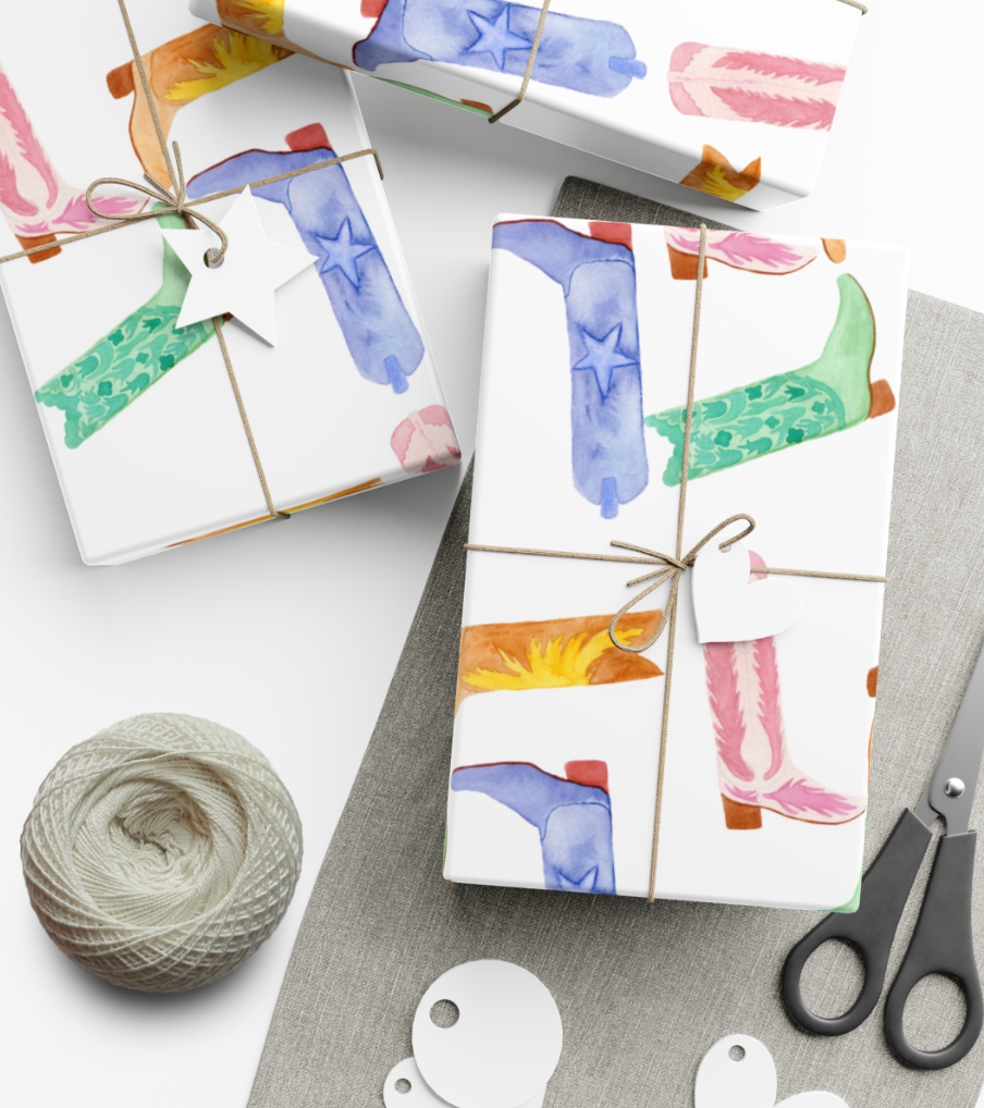 Watercolor Cowboy Boots Giftwrap